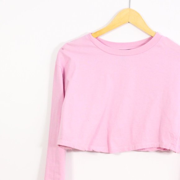 *Forever 21 Bubble Gum Pink Long Sleeve Crop Top - Picture 5 of 8